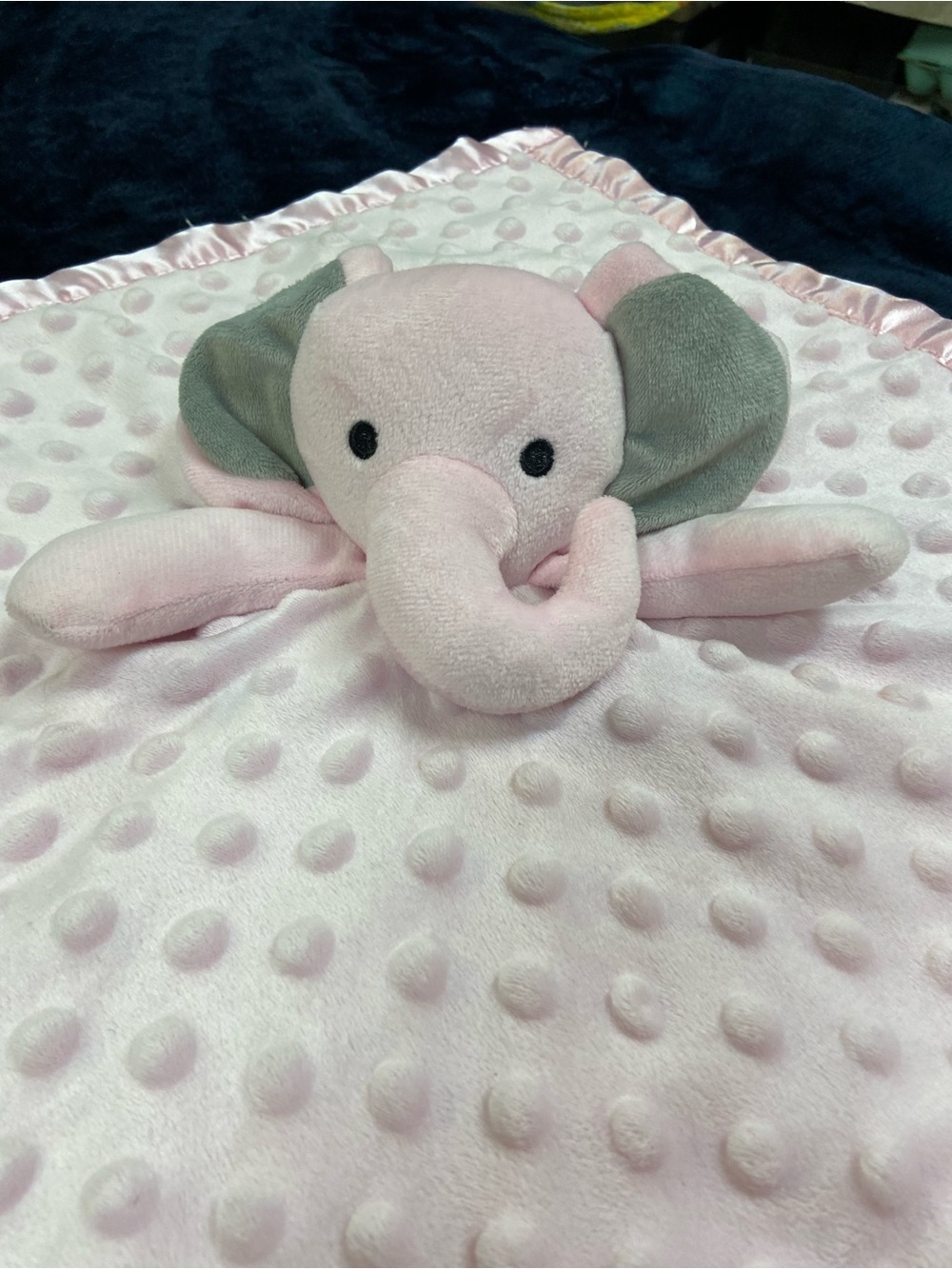 Plush Pink Elephant Lovey Blanket with Grey Ears